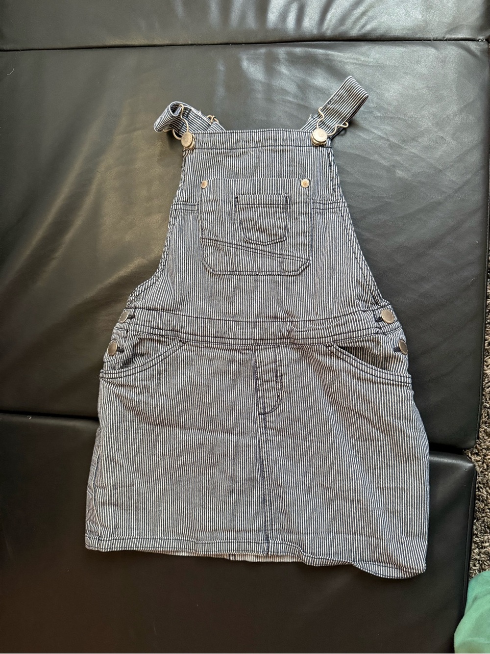 Girls Navy & White Pinstripe Overall Pinafore Dress